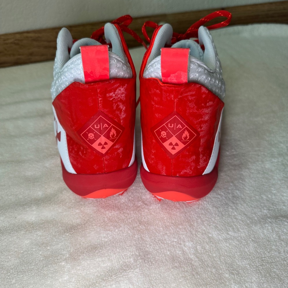 Under Armour Football Cleats Mens 11.5‎ White Red UA Mid Top Athletic Shoes - Picture 6 of 10